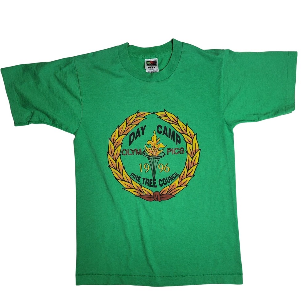 Vintage 1996 Day Camp Olympics Pine Tree Council T-Shirt Fruit Of The Loom Small